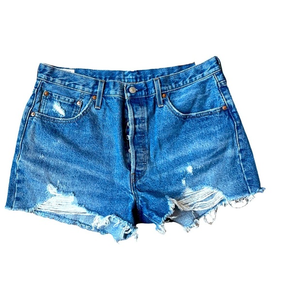 Levi's Women's 501 Original Premium High-Rise blue Jean Short Shorts Sz 33 BOHO - Picture 1 of 9